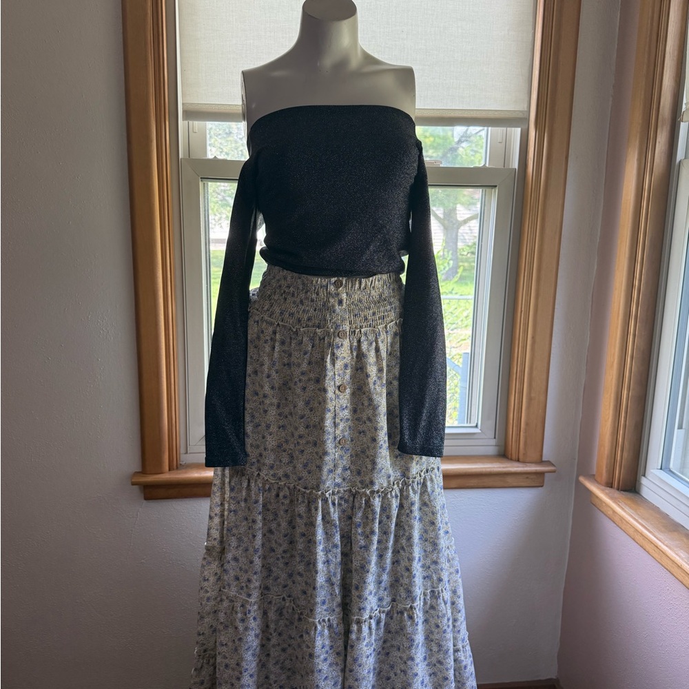 Floral Maxi Skirt in Cream and Black